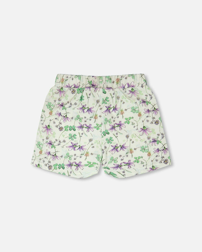 Jersey Shorts Green Printed Flowers