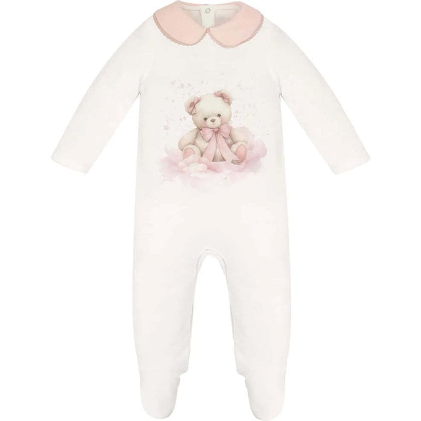 Soeli Teddy Bear Velour Footie, White