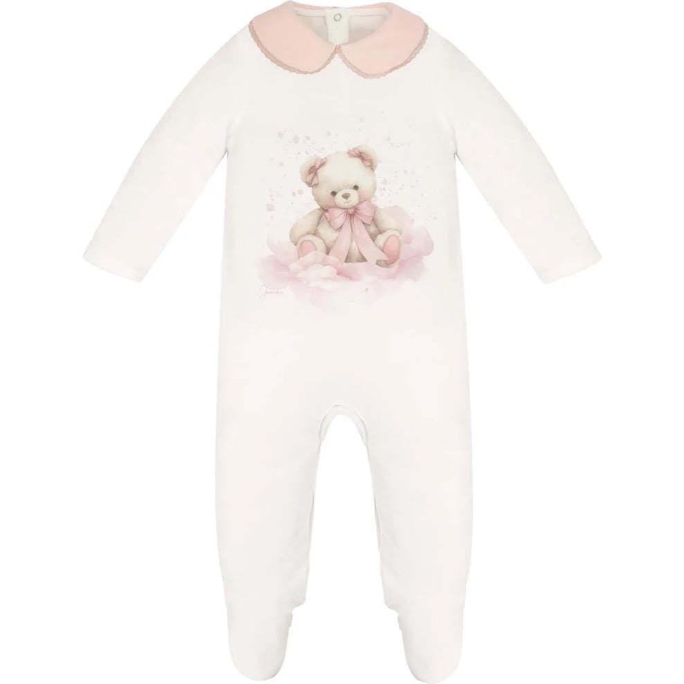 Soeli Teddy Bear Velour Footie, White