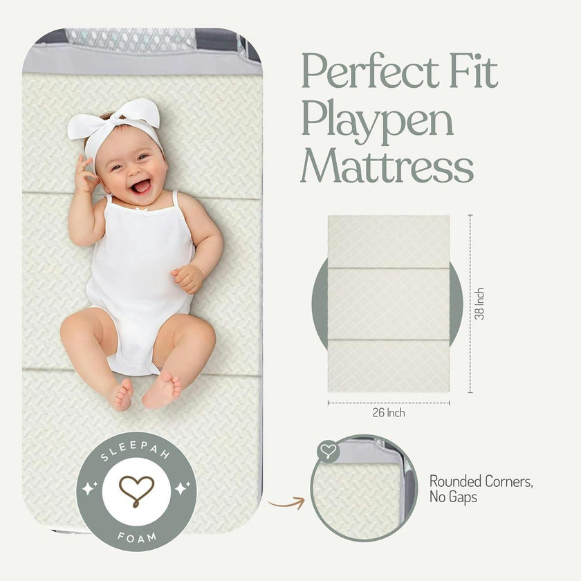 Trifold Pack and Play Mattress - Waterproof Washable Removable Cover