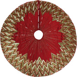 Handmade Christmas Tree Skirt - Hand Beaded Metallic Starburst on Garnet Red- 60"