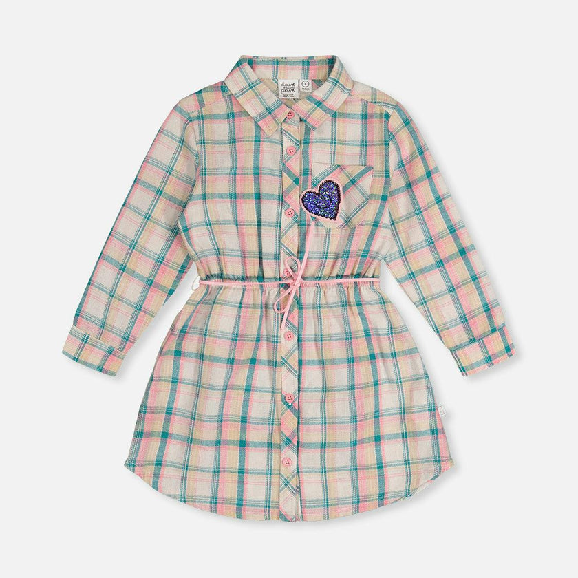 Shirt Dress with Belt Green and Pink Plaid