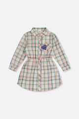 Shirt Dress with Belt Green and Pink Plaid