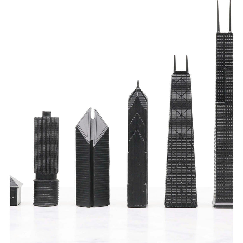 Chess Set Stainless Steel CHICAGO with Wood Map Board