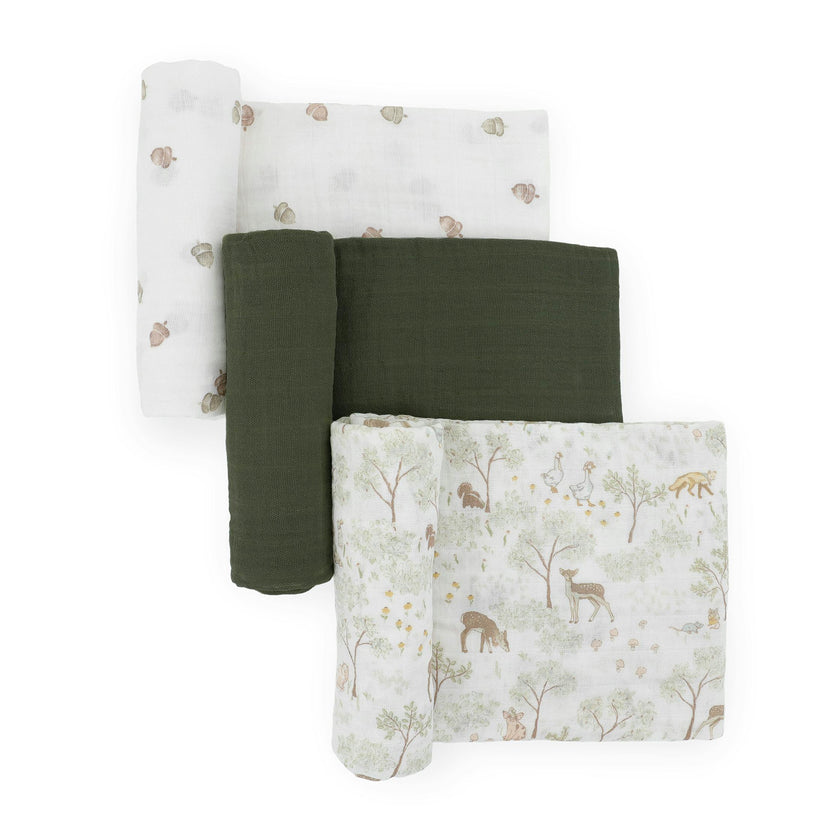 Cotton Muslin Swaddle Blanket 3 Pack - Woodland Friends