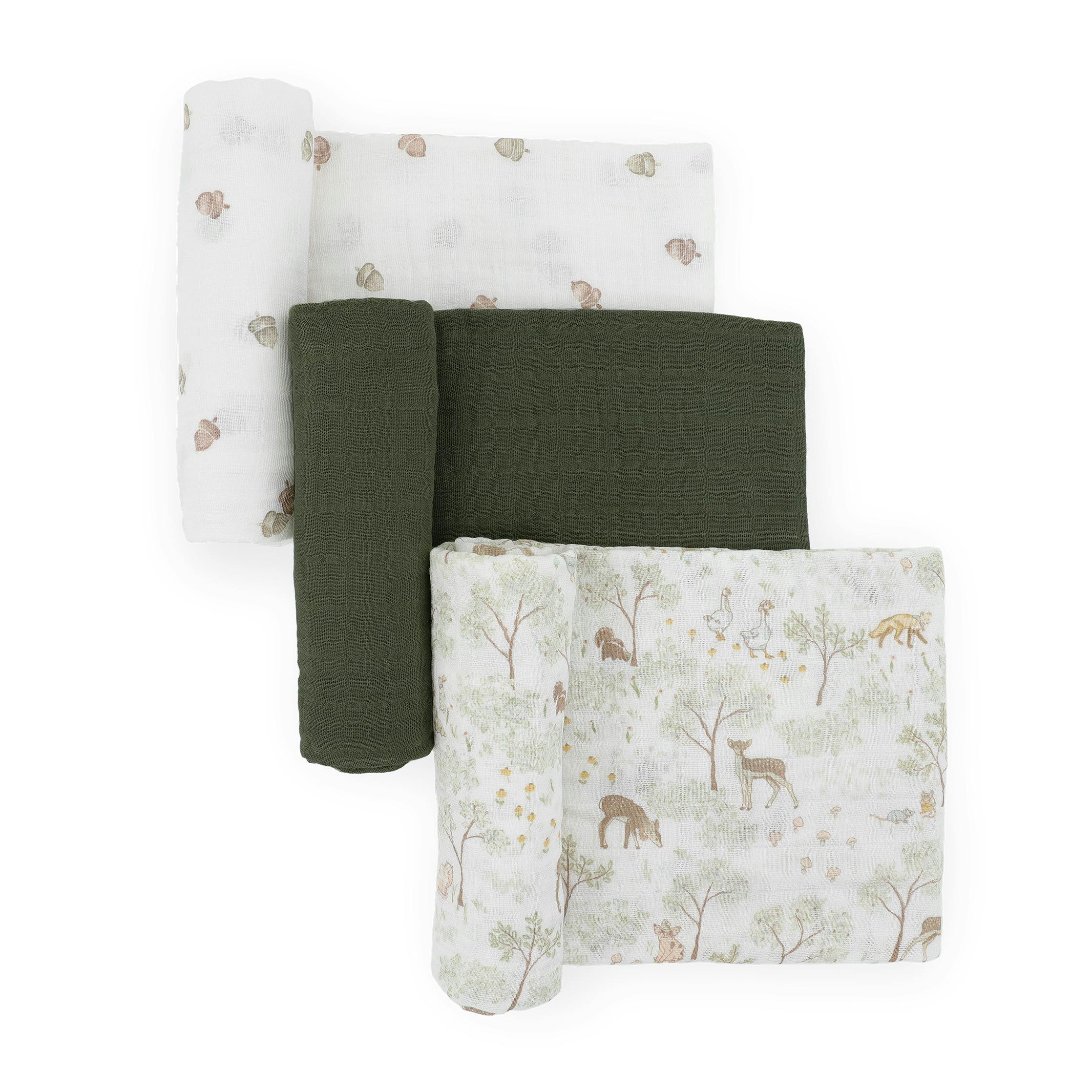 Cotton Muslin Swaddle Blanket 3 Pack - Woodland Friends