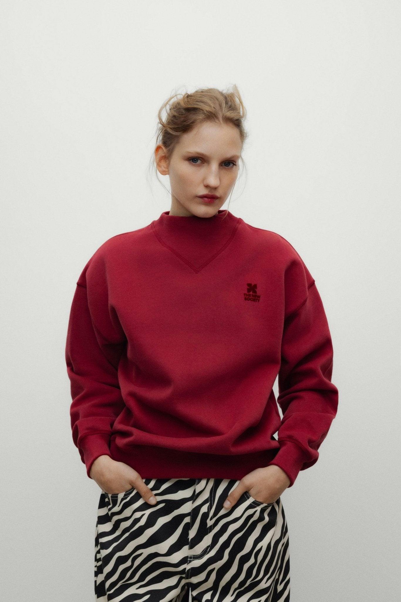 TNS Logo Rib Collar Woman Sweatshirt Rumba Red