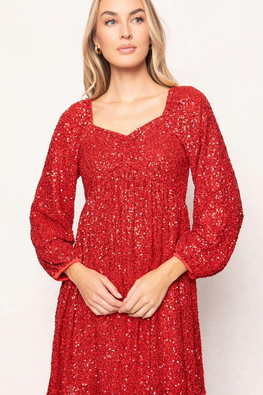 Jewel Dress in Red Sequin