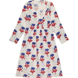 Women's Floral Block Print V-Neck Fit-N-Flare Long Sleeve Dress, White