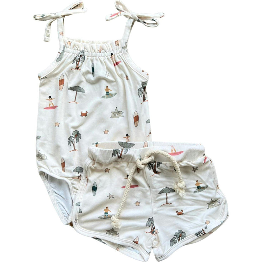 Tie Tank Bodysuit & Shorts Set Take Me To The Beach