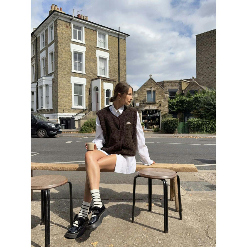 adult merino wool vest - chocolate brown