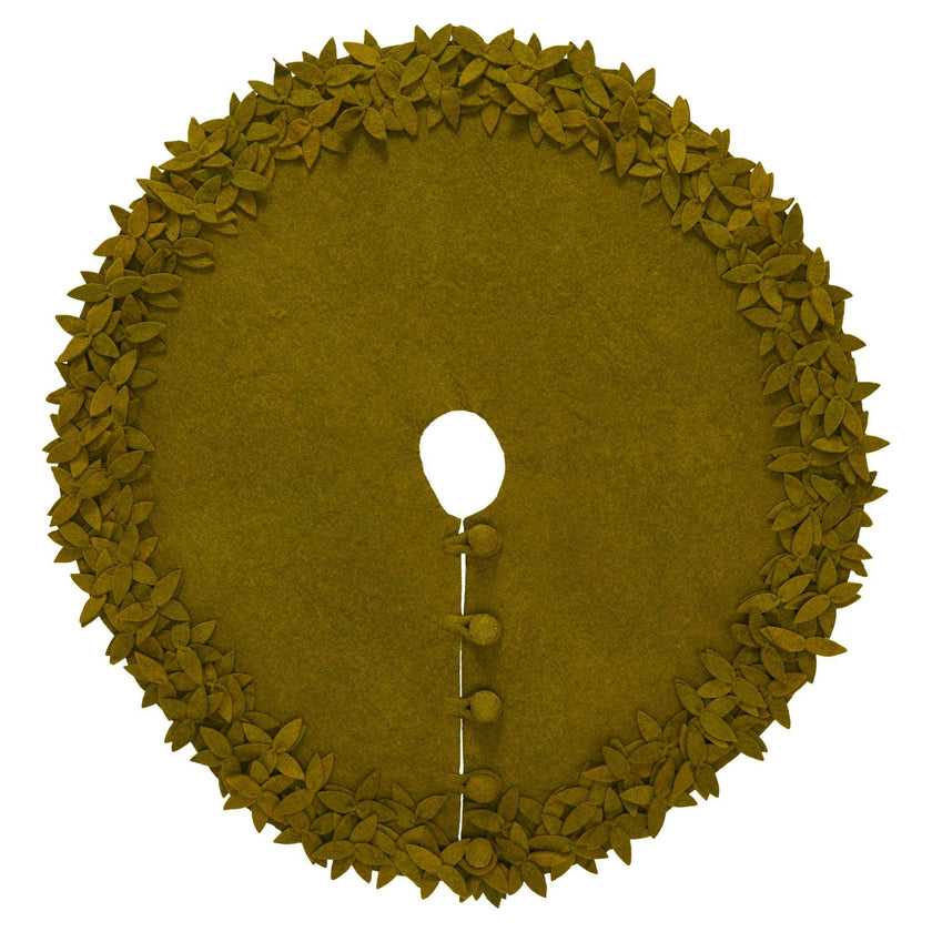 Hand Felted Wool Overlapping Flowers Border Chartreuse XL Christmas Tree Skirt 64"