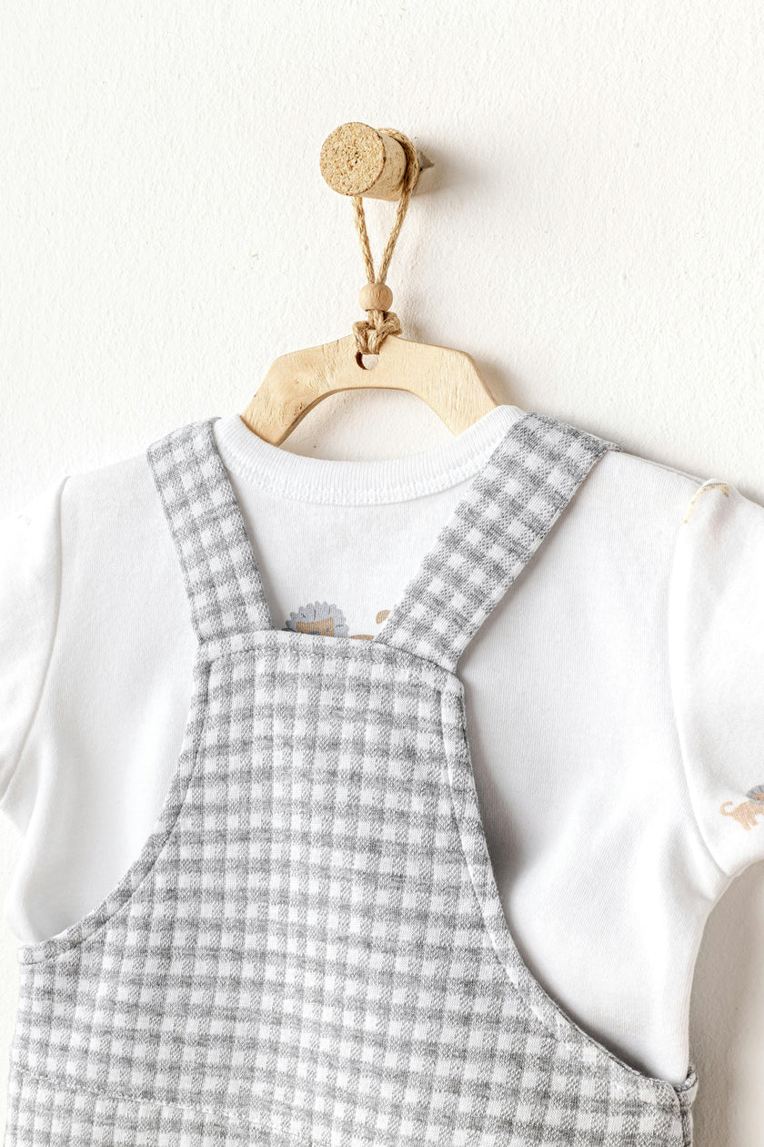 Grey Little King Gingham Jumpsuit Set