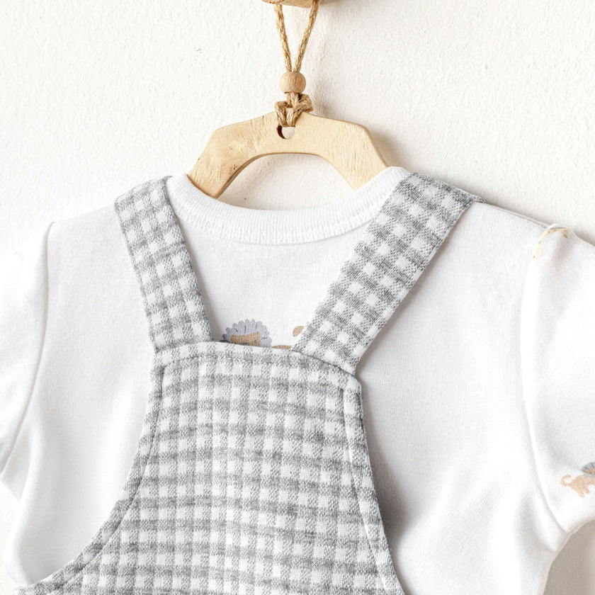 Grey Little King Gingham Jumpsuit Set