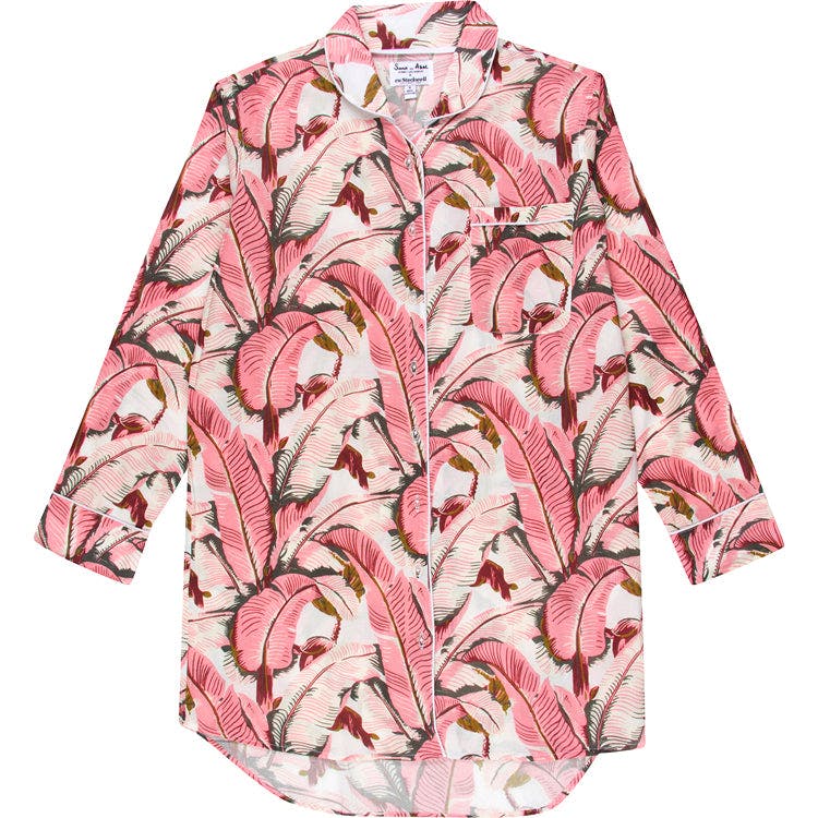 Women's Martinique® Pink Banana Leaf Night Shirt - Organic Cotton Poplin