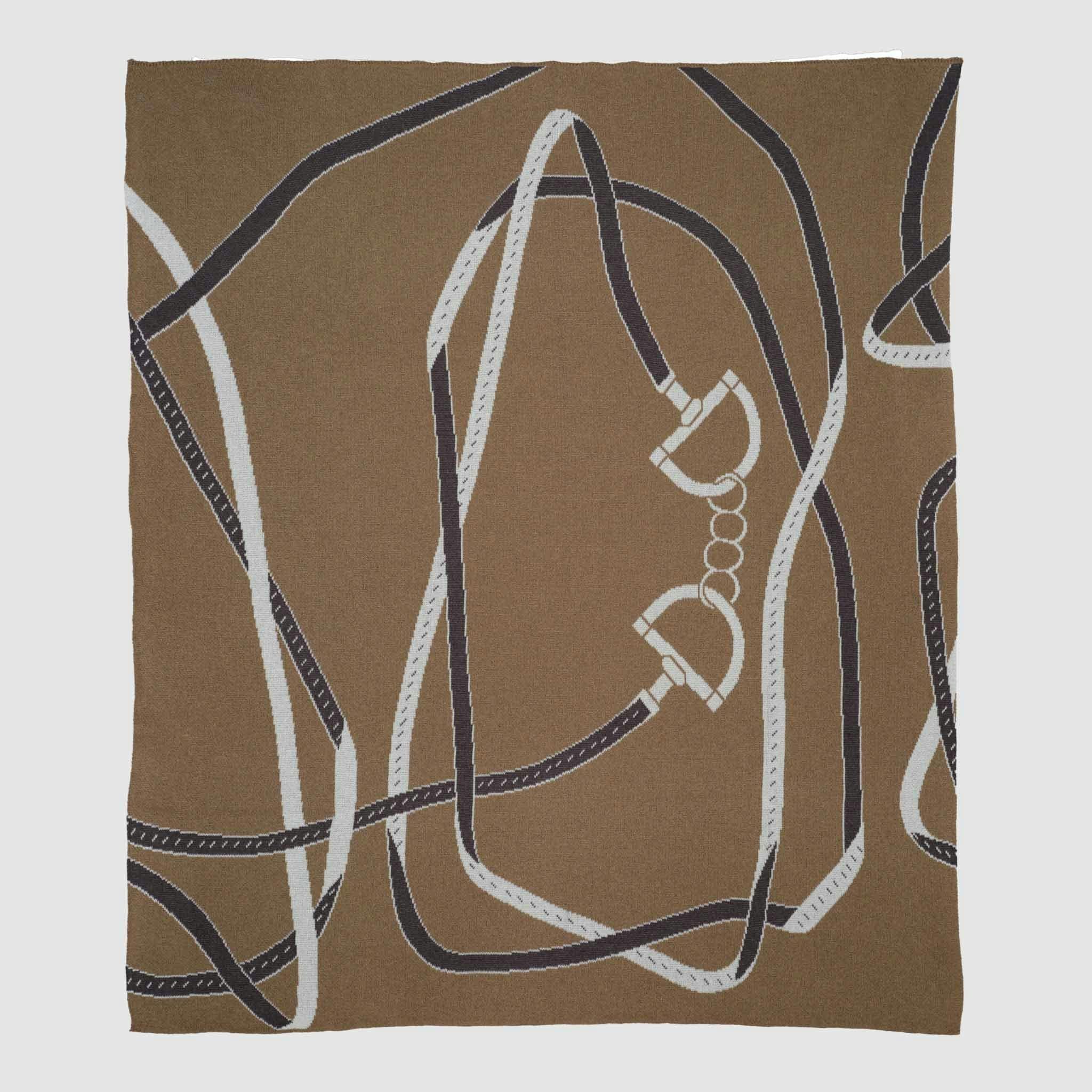 Cotton Sustainable Knit Patterned Throw Blanket - Equestrian Tack