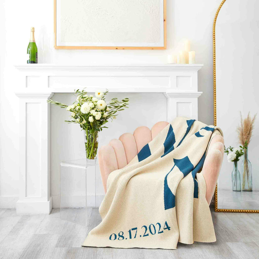 Custom Personalized Wedding Sustainable Knit Throw Blanket - Initials