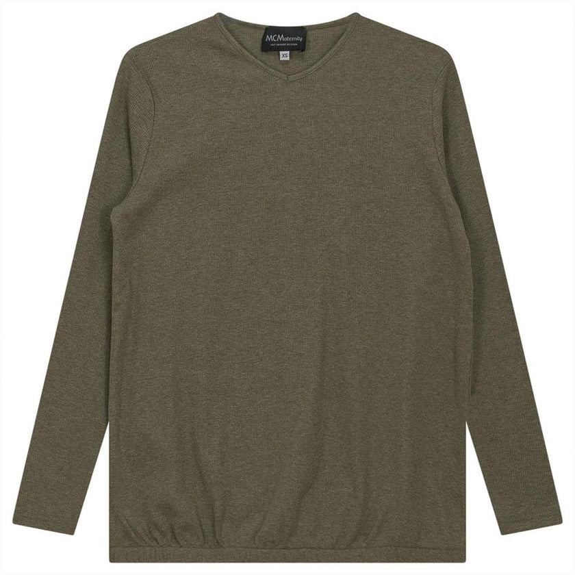 Ribbed Maternty V-Neck Bubble Top