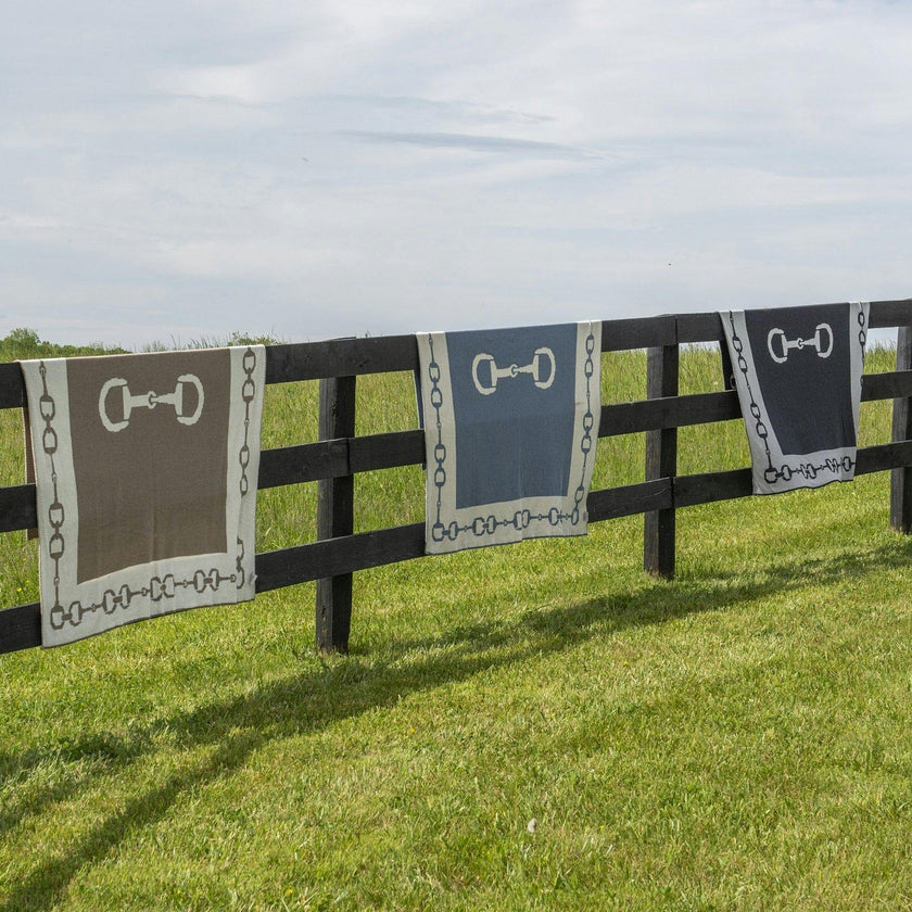 Cotton Sustainable Knit Throw Blanket - Equestrian Snaffle Bit Border