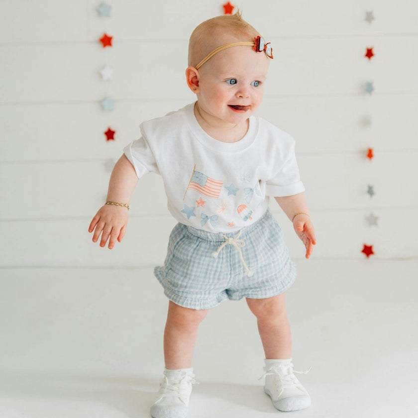 Patriotic Watercolor Short Sleeve Romper - White