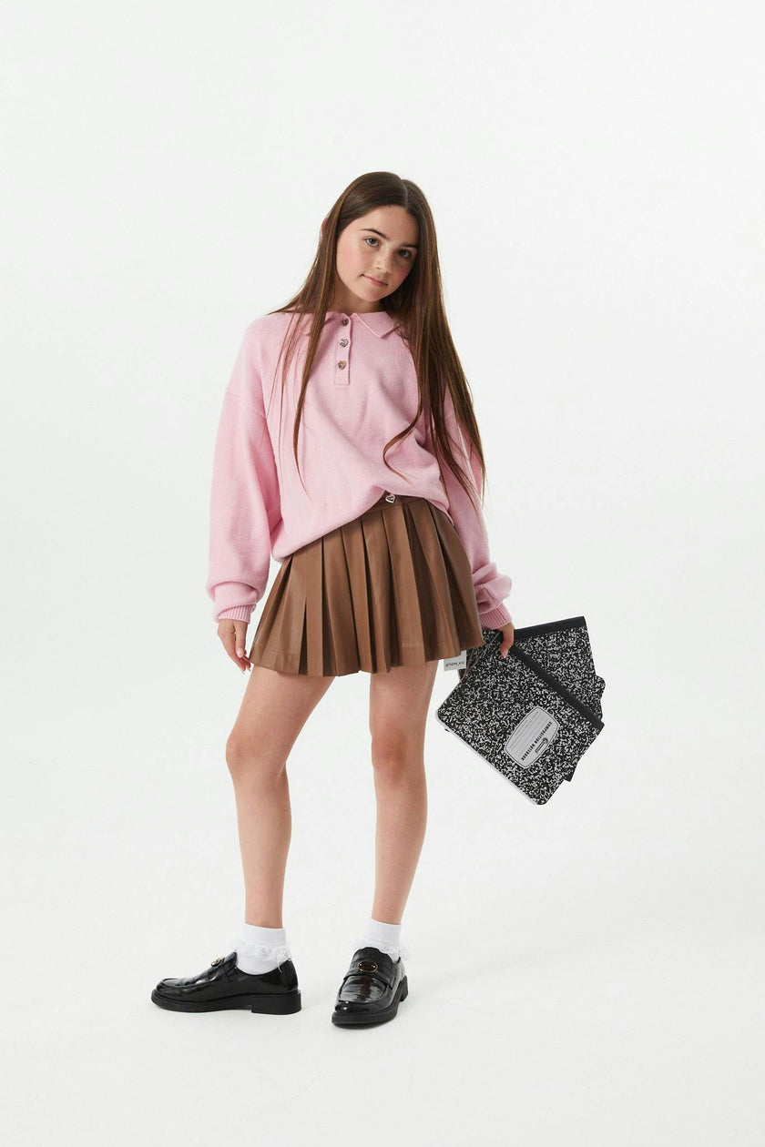 Klein Light Pink Cable Knit Collar Sweater