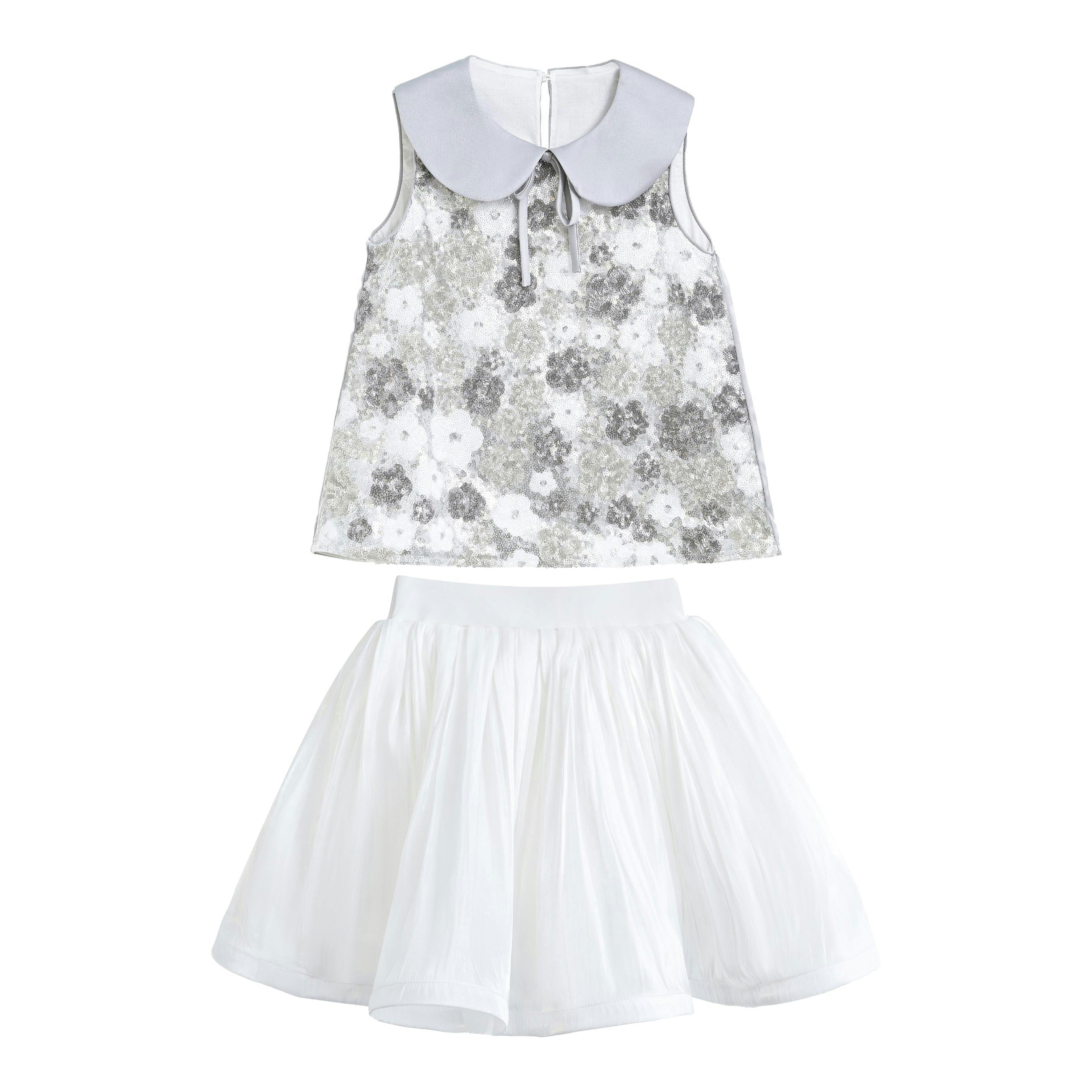 Grey Floral Sleeveless Set