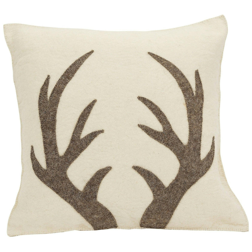 Hand Felted Wool Pillow - Gray Antlers Cream - 20"