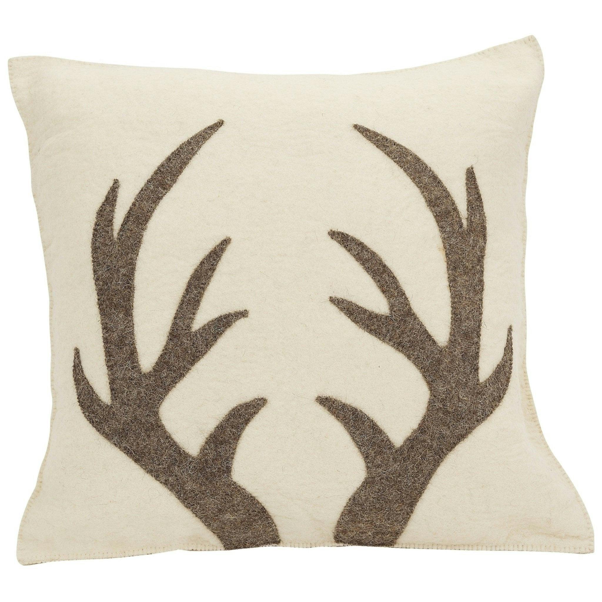 Hand Felted Wool Pillow - Gray Antlers Cream - 20