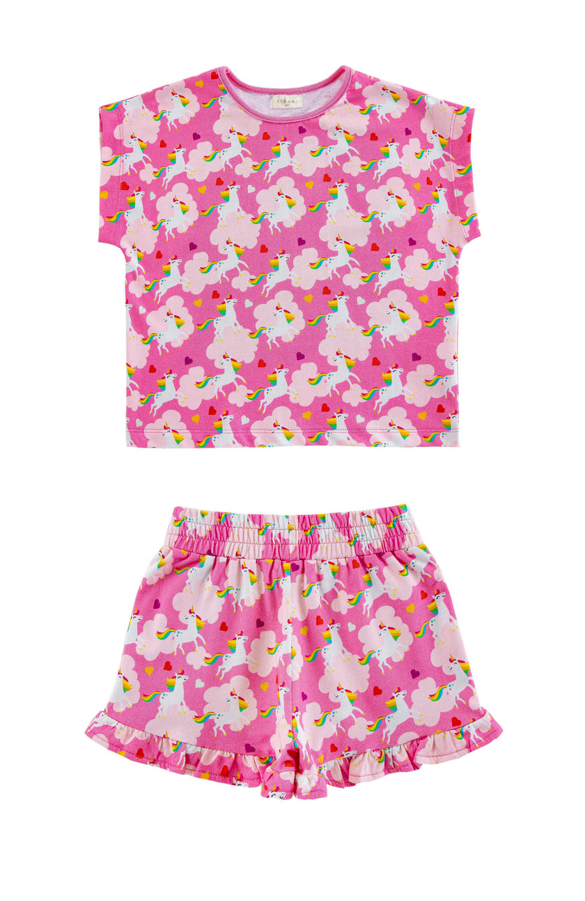 Light Weight French Terry Lounge Set Girls, Dancing Unicorn