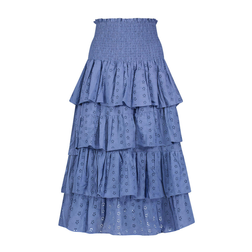 Karmin Womens Ruffle Skirt Ocean Blue Eyelet, Blue Eyelet