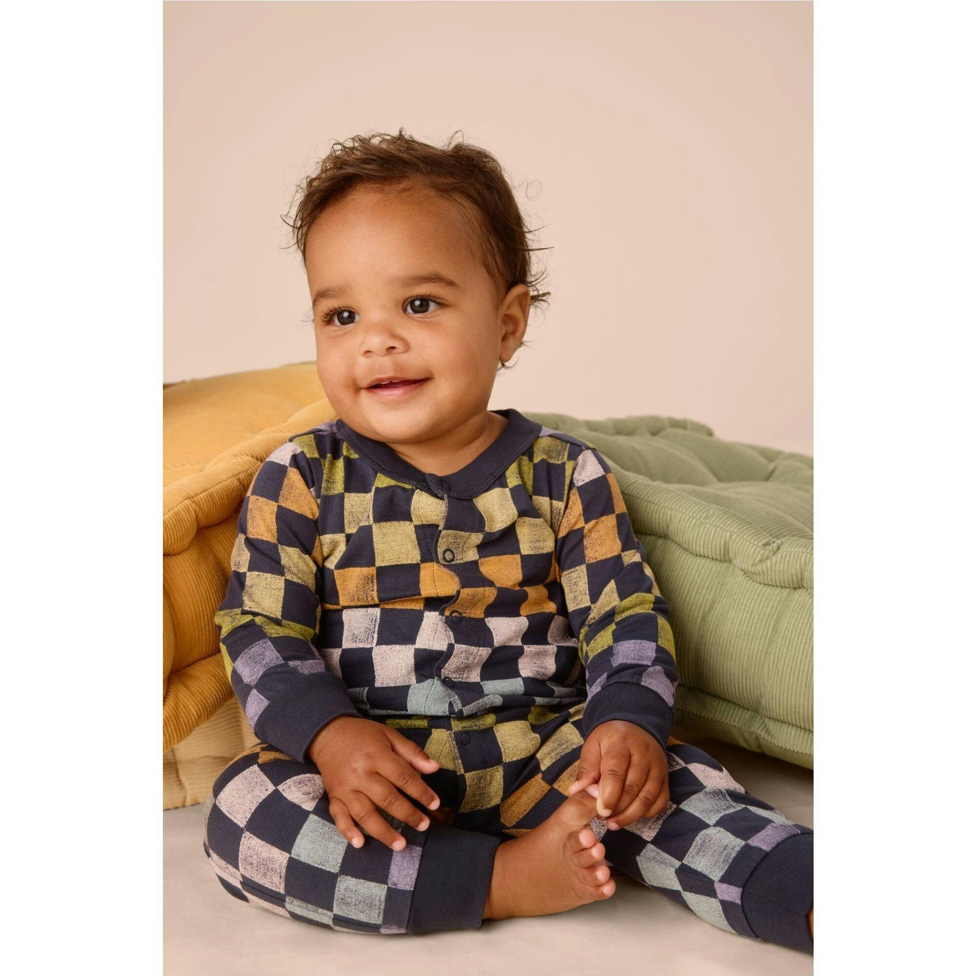 Long Sleeve Snap Front Romper, Multi