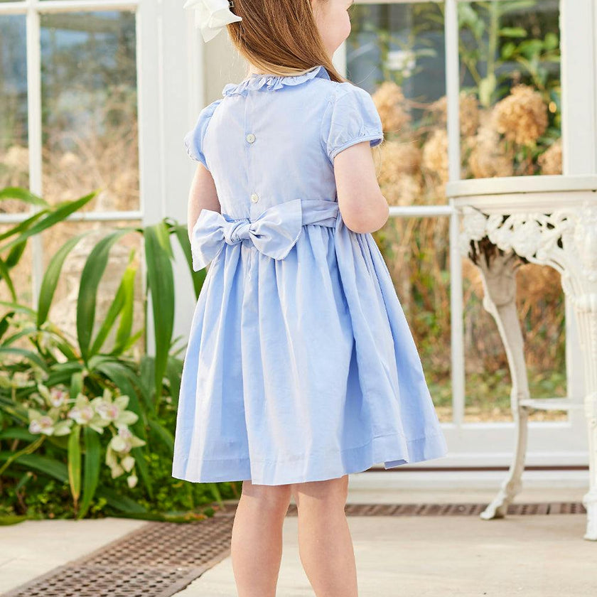 Willow Rose Hand Smocked Dress in Cornflower Blue