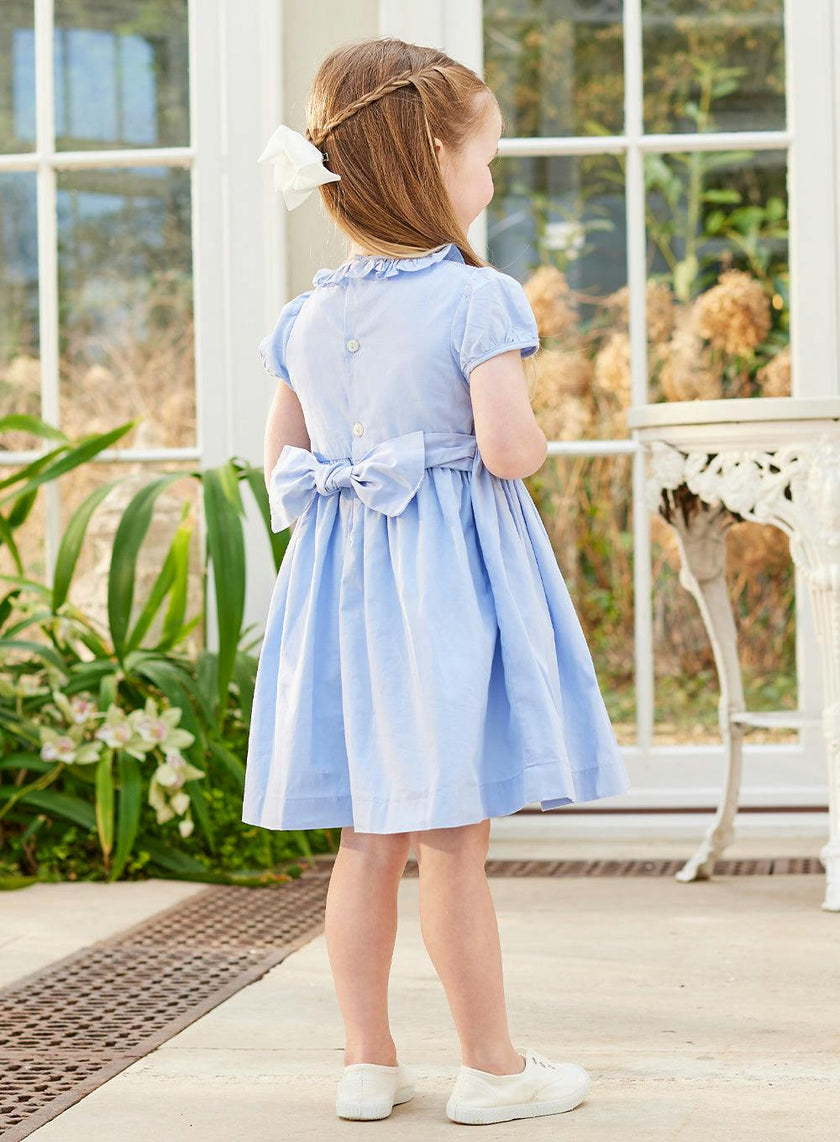 Willow Rose Hand Smocked Dress in Cornflower Blue
