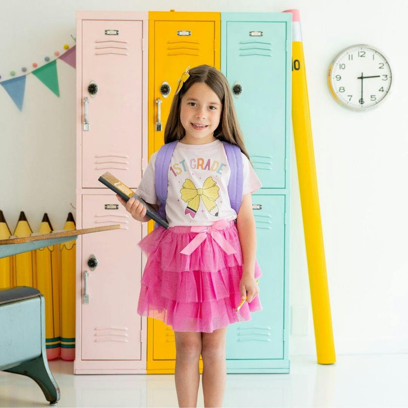 First Grade Pencil Bow Short Sleeve T-Shirt