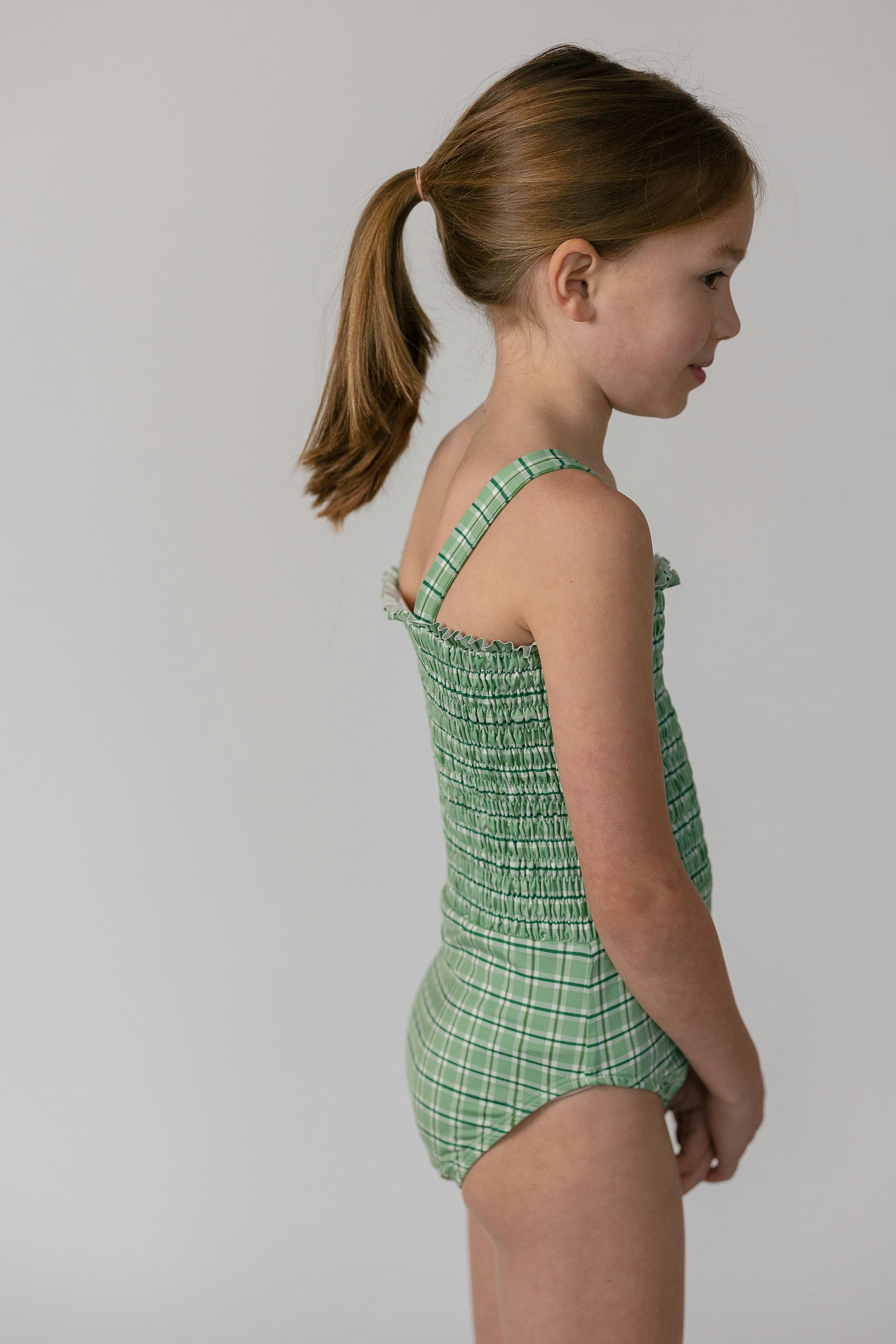 Tessa Smocked One Piece in Apple Check