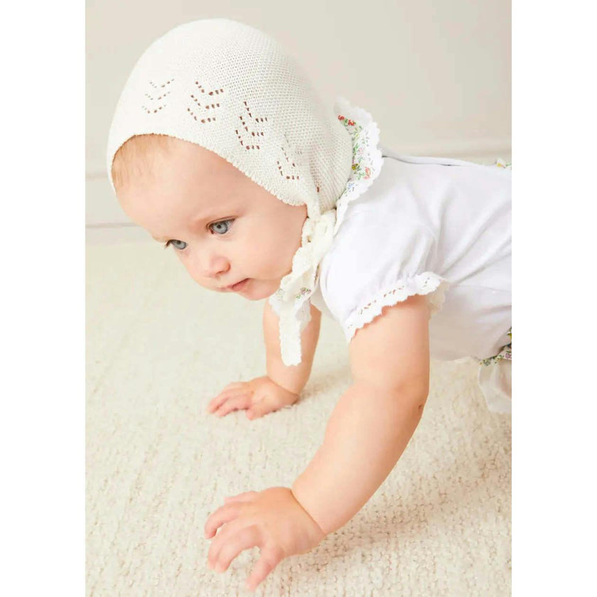 Openwork Cotton Knitted Bonnet in Cream (S-L)