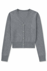 Mickey Mid Grey With Bow Diamond Buttons Sweater Cardigan
