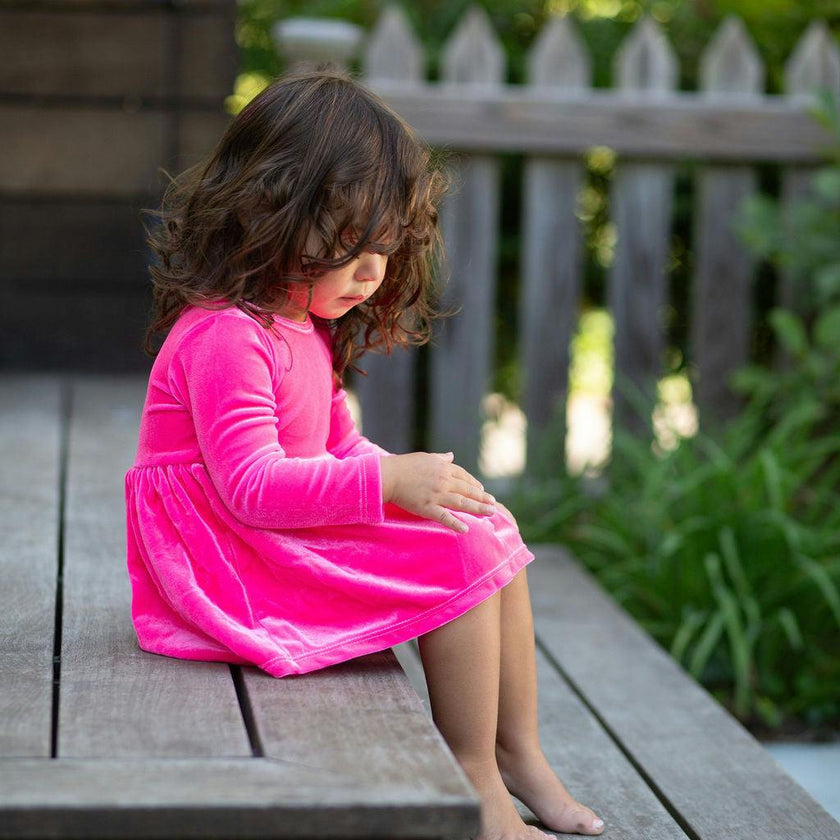 Long Sleeve Bubble Romper in Hot Pink Velvet