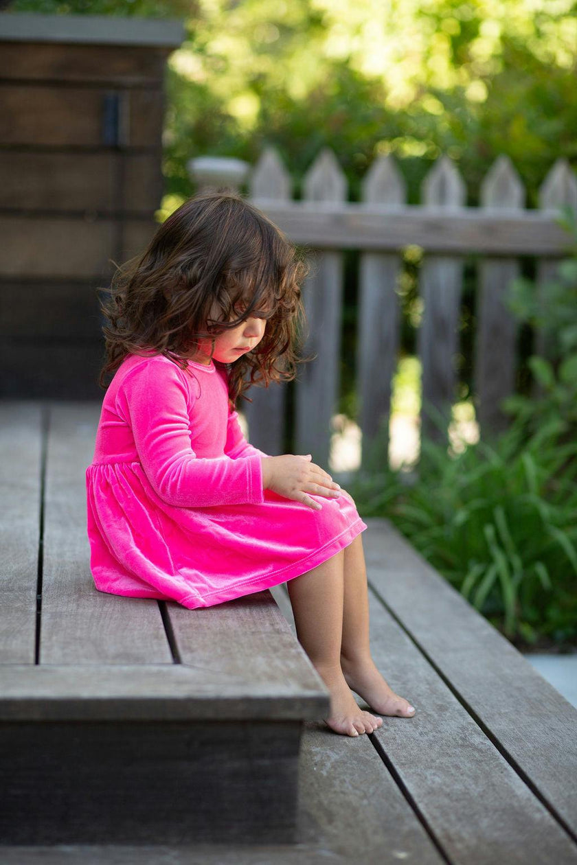 Long Sleeve Bubble Romper in Hot Pink Velvet