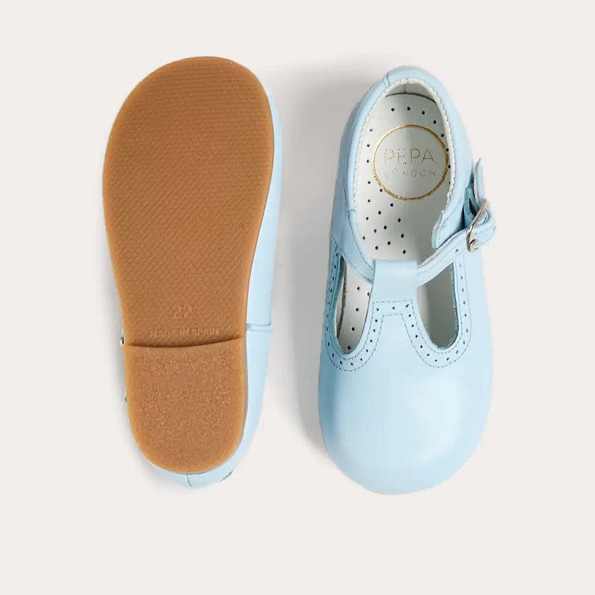 Leather T-Bar Baby Shoes in Sky Blue (20-26EU)