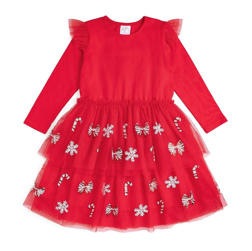 Peppermint Swirl Sequin Christmas Long Sleeve Tutu Dress
