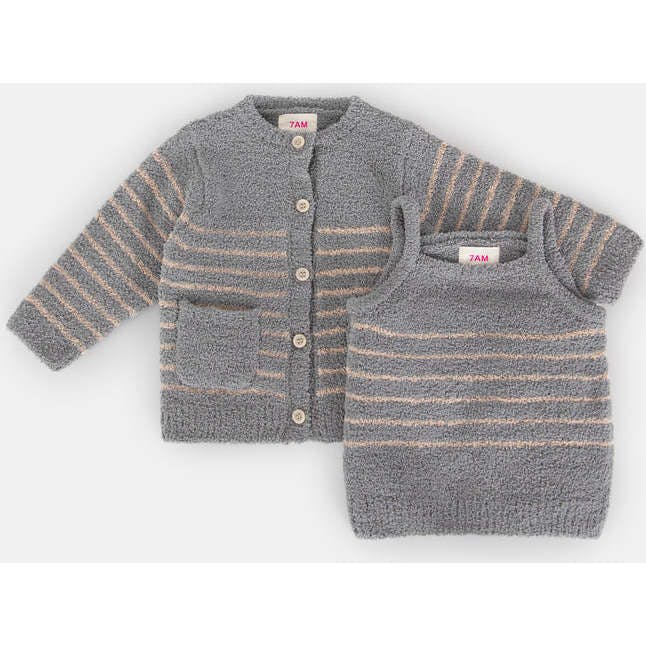 Fuzzy Striped Camisole & Cardigan Set
