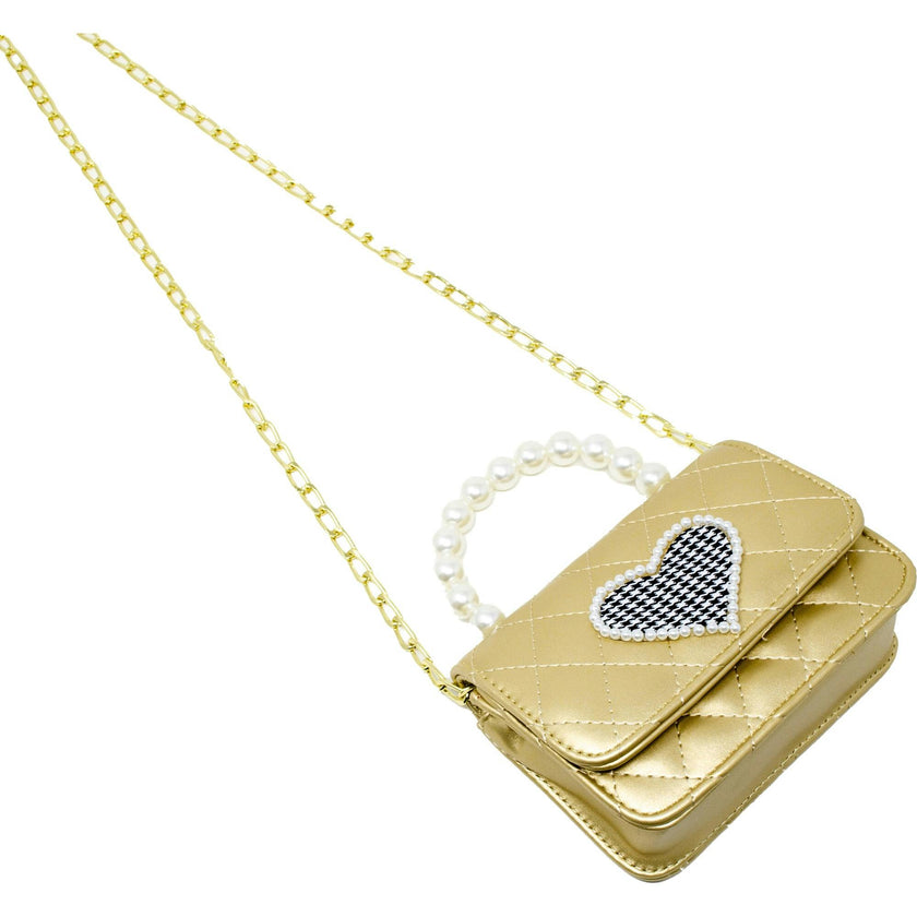 Quilted Pearl Handle Heart Bag
