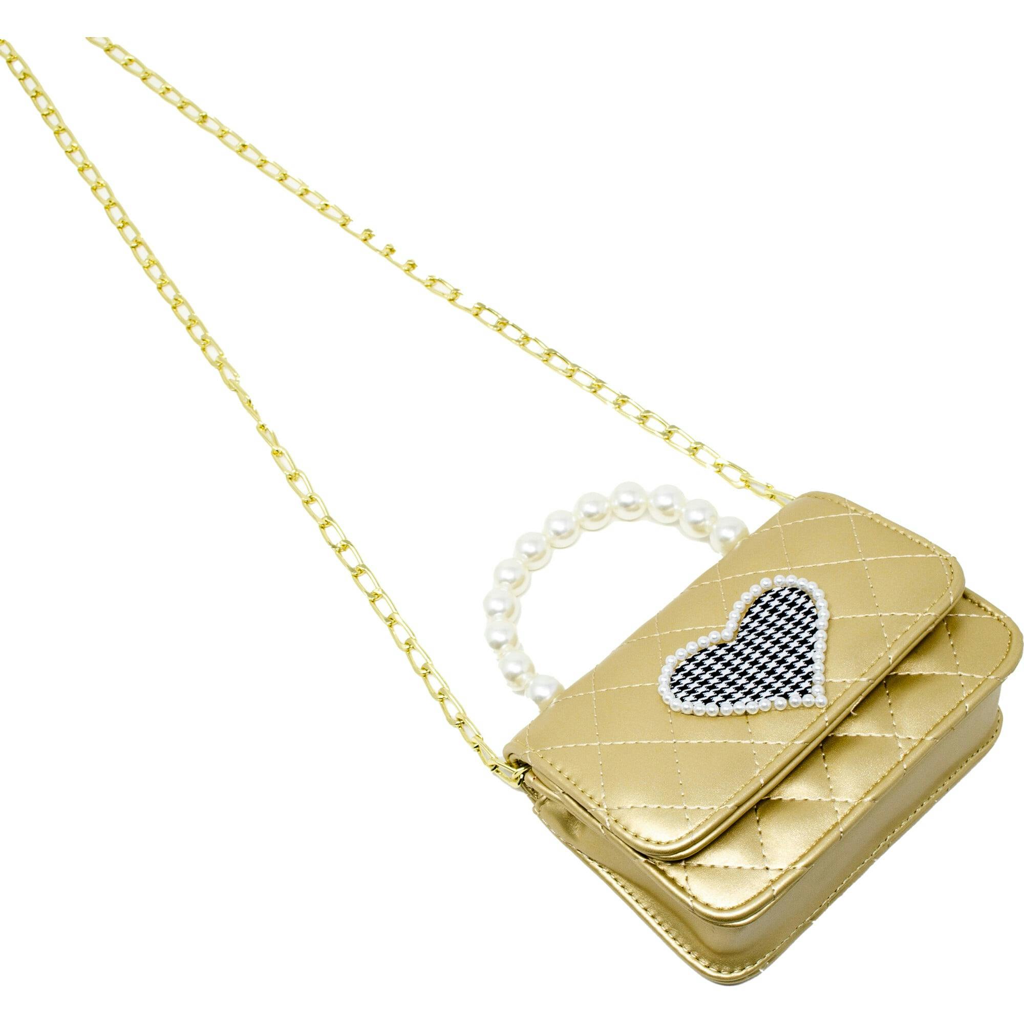 Quilted Pearl Handle Heart Bag