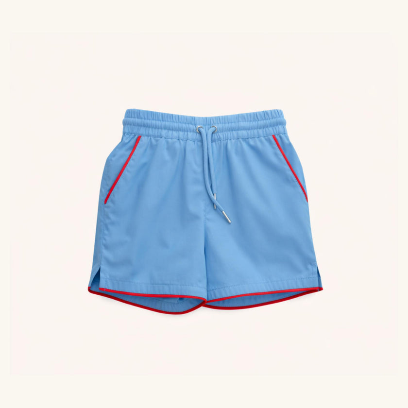 Boys' Drawstring Shorts in Blue w/Red Trim