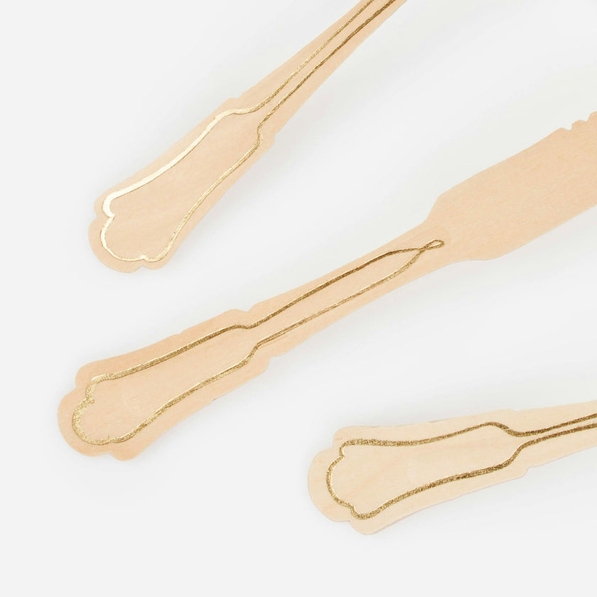 Elegant Gold Foil Detail Wooden Cutlery Set