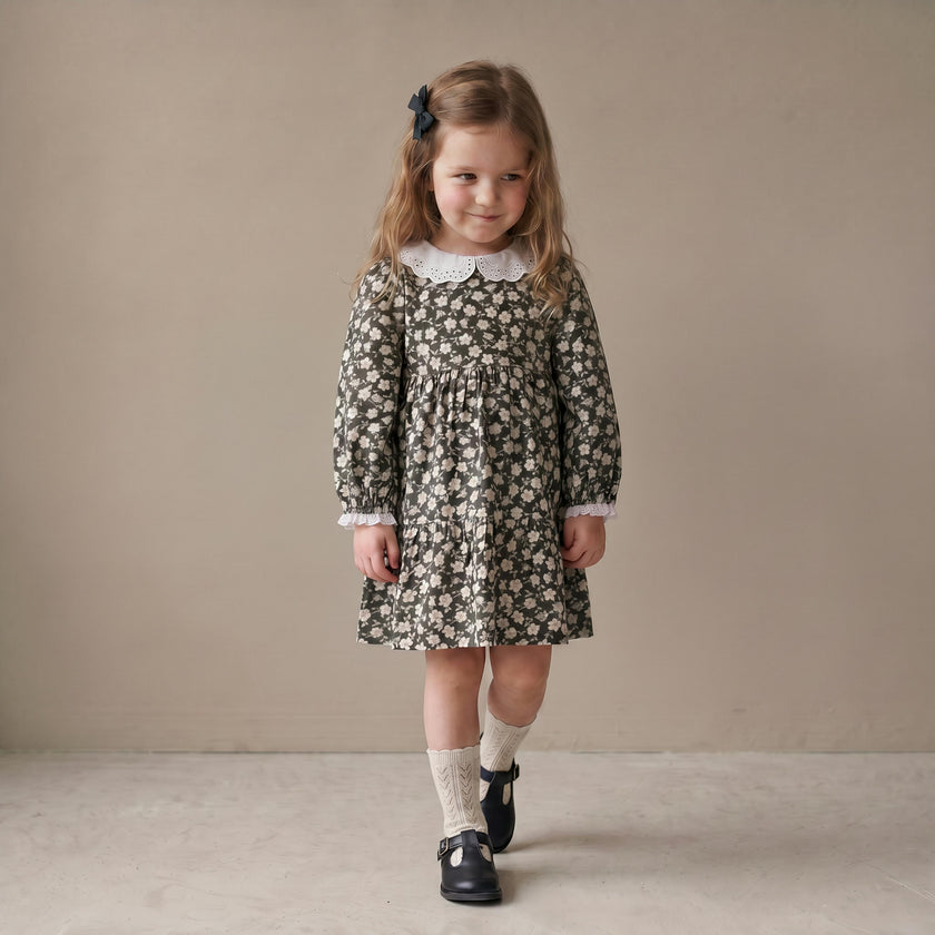 Organic Collar Tiered Dress - Twilight Meadow