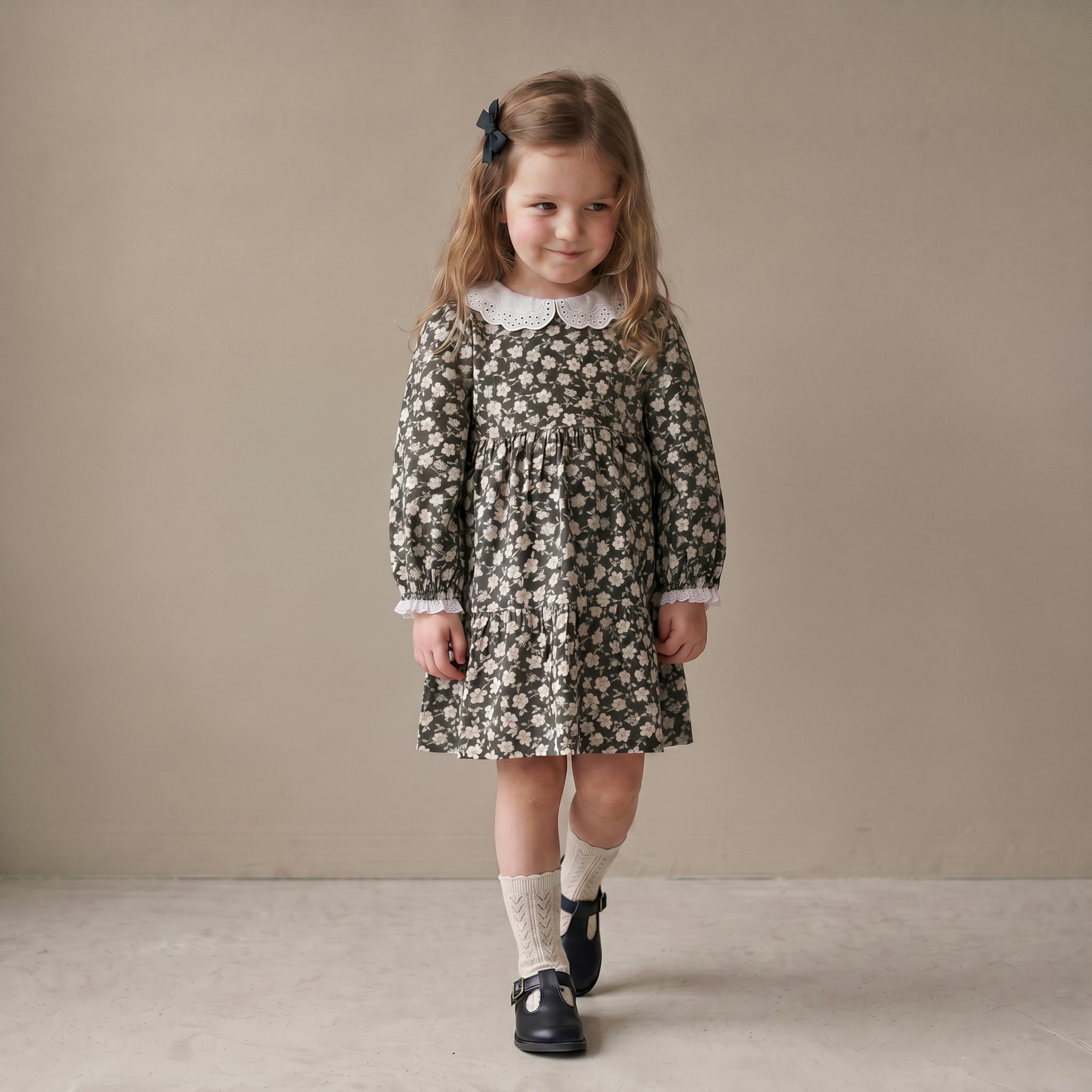 Organic Collar Tiered Dress - Twilight Meadow