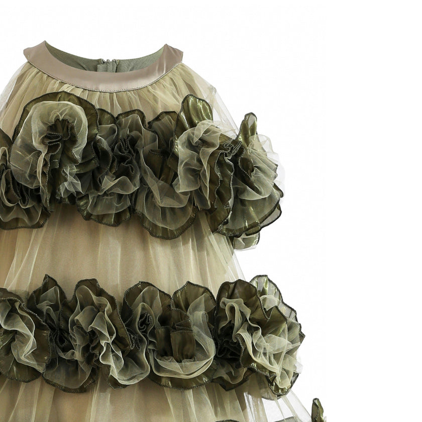 Green Elysia Tiered Ruffle Dress