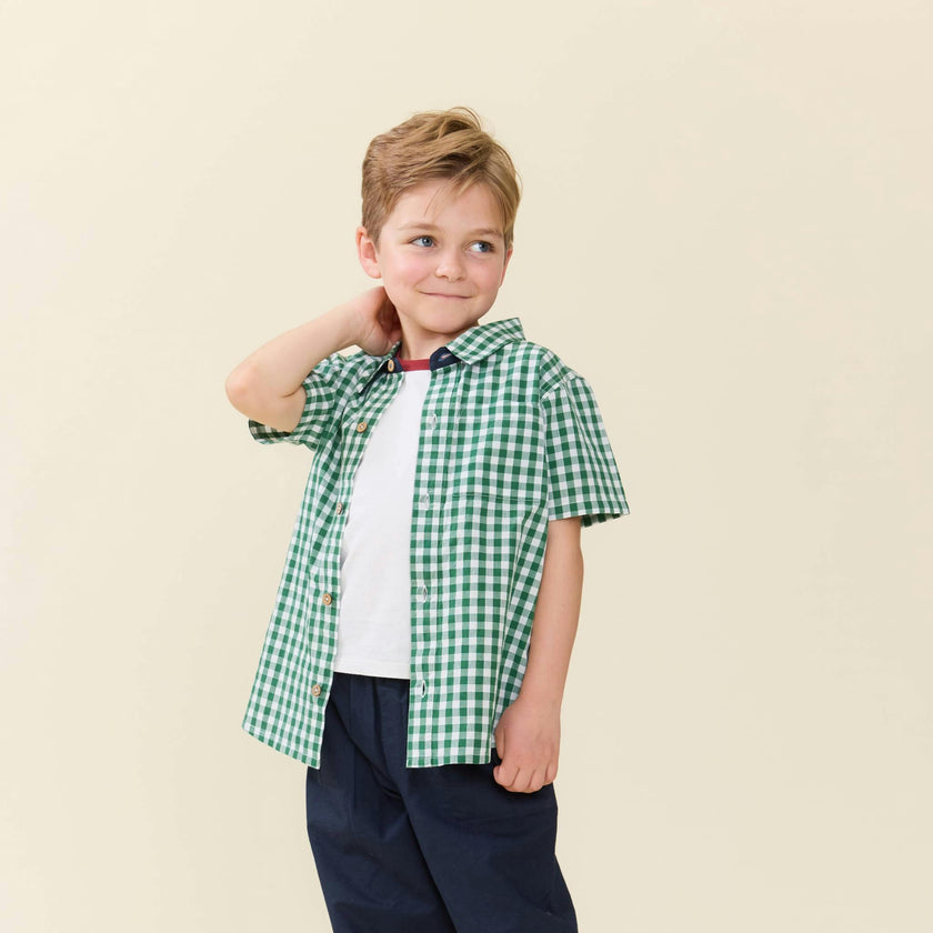 Boys Jack Shirt - Green White Check